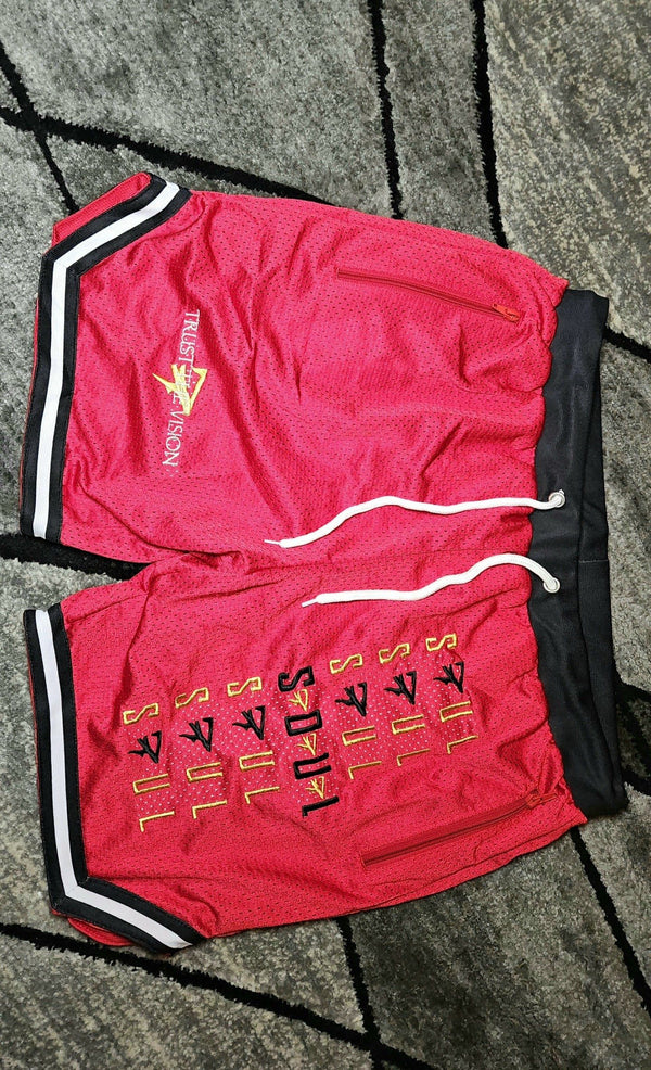 Red Varsity shorts