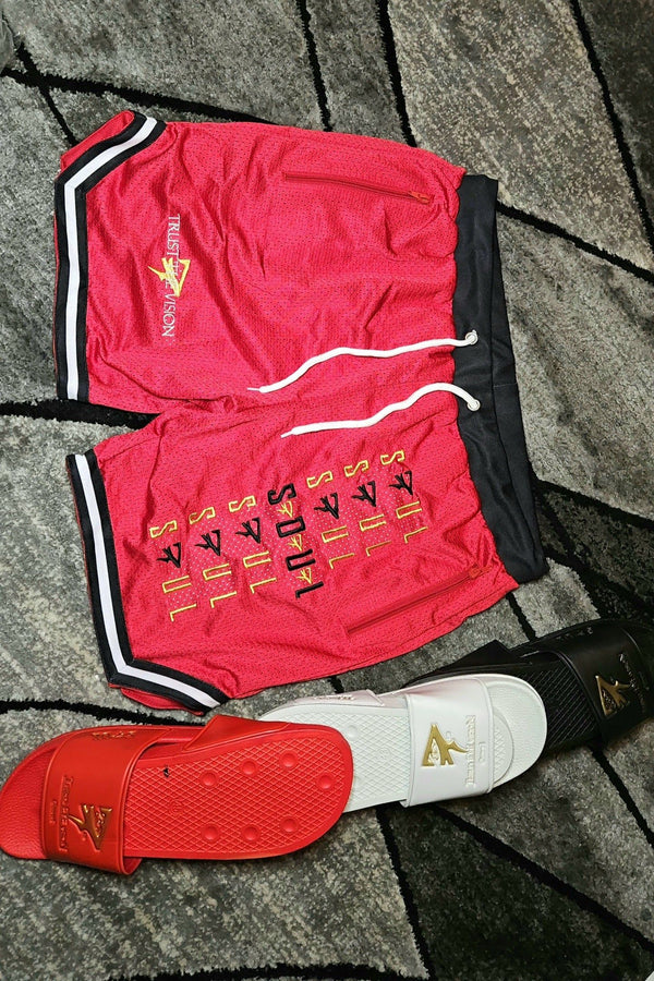 Red Varsity shorts